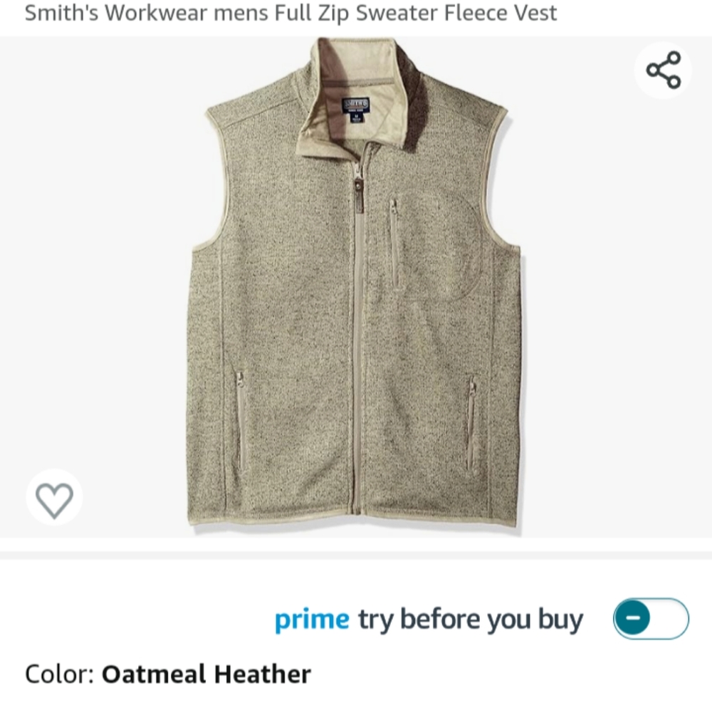 Smith's Workwear Men's Large Full Zip Sweater Fleece Vest